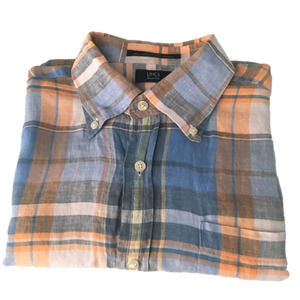 Lincs David Chu Linen Button Up Plaid Shirt Size Men's Medium
